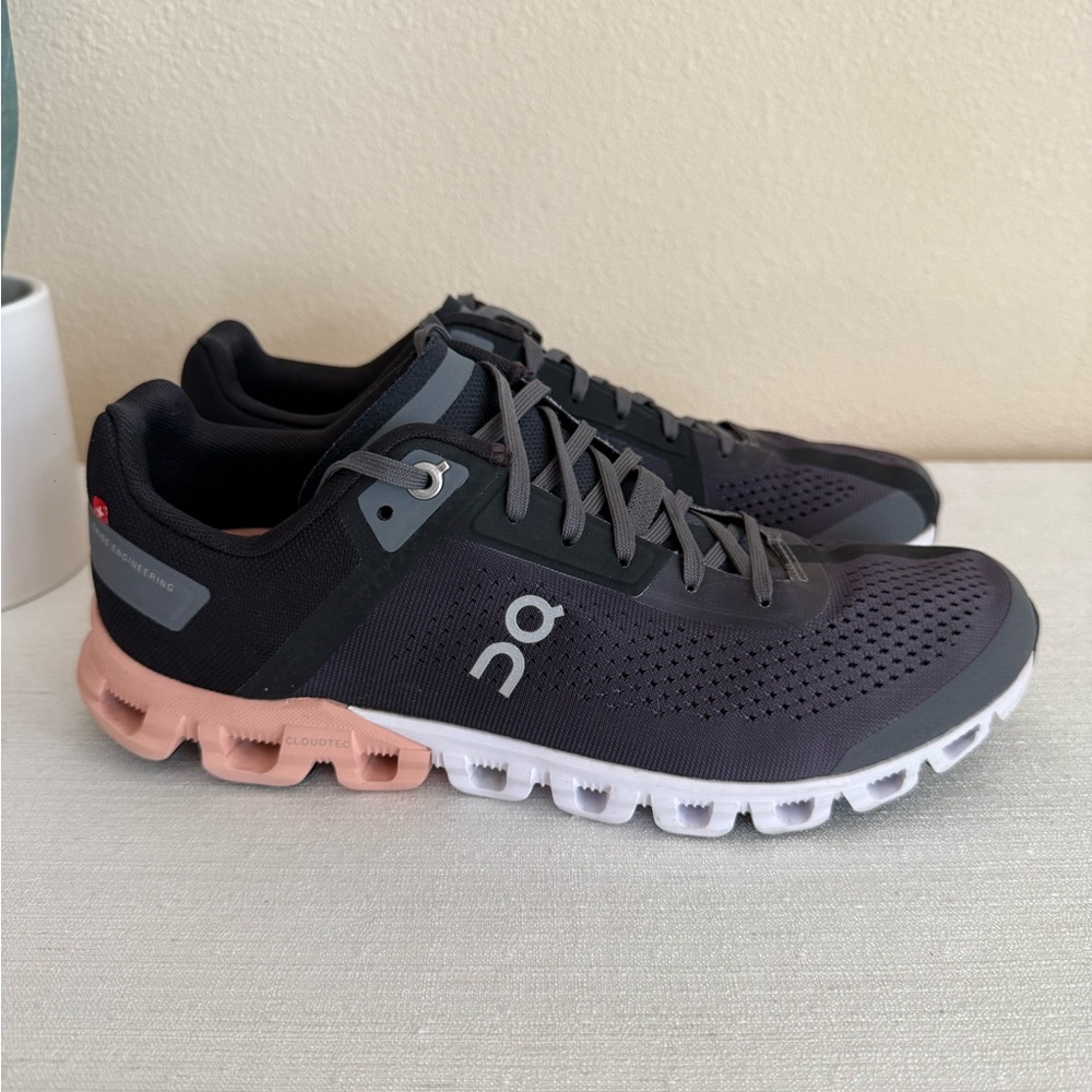 On Running Women's Black Running Shoes with Blush Accents